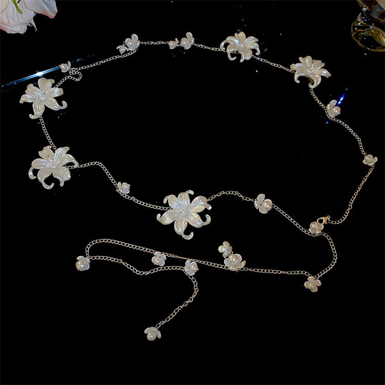 ネックレスチェーン 花モチーフ天然真珠ロング重ね付けネックレス体用チェーン付