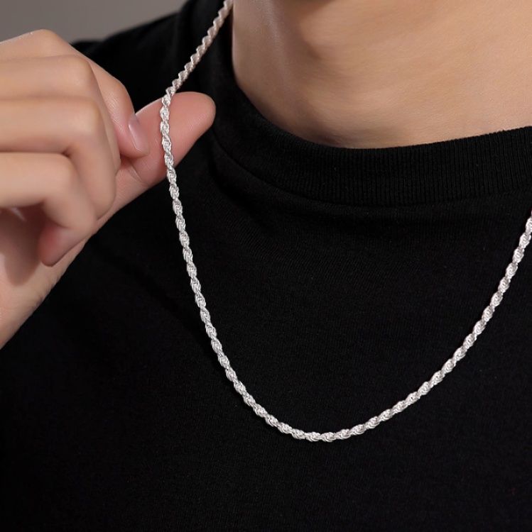 ネックレスチェーン 麻縄編み込み細身ネックレス