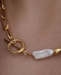 ネックレスチェーン ゴールド真珠付きゴールドチェーンネックレス 韓国風デザイン