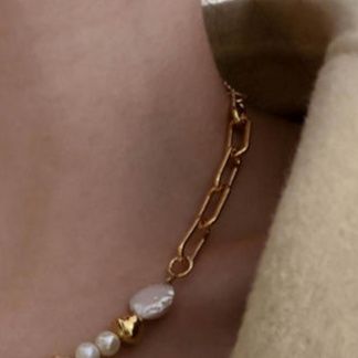 ネックレスチェーン ゴールド真珠付きゴールドチェーンネックレス 韓国風デザイン