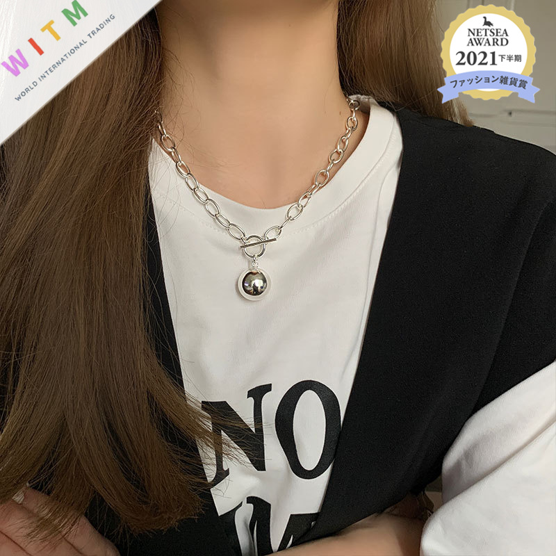 ネックレスチェーン 球体チャーム付きチェーンネックレス