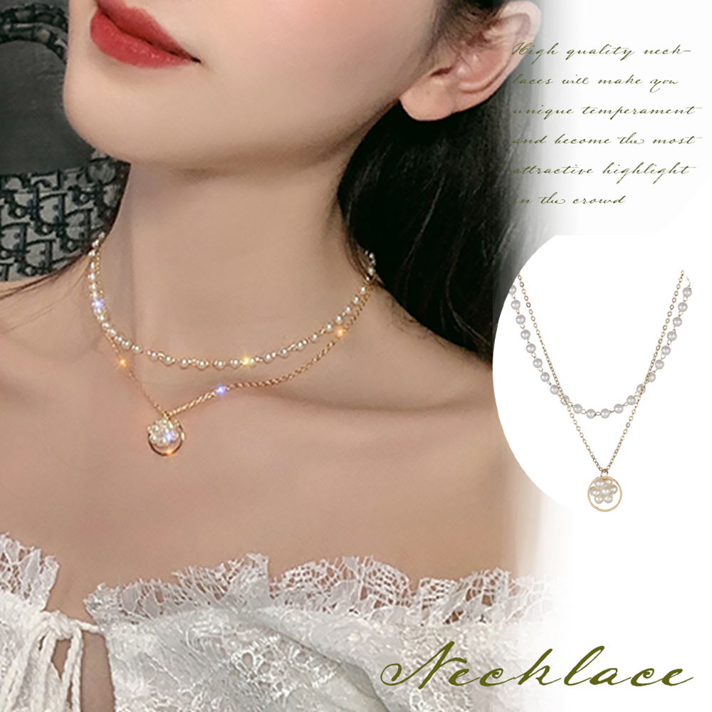 二連パール付きチョーカー風ネックレスチェーン