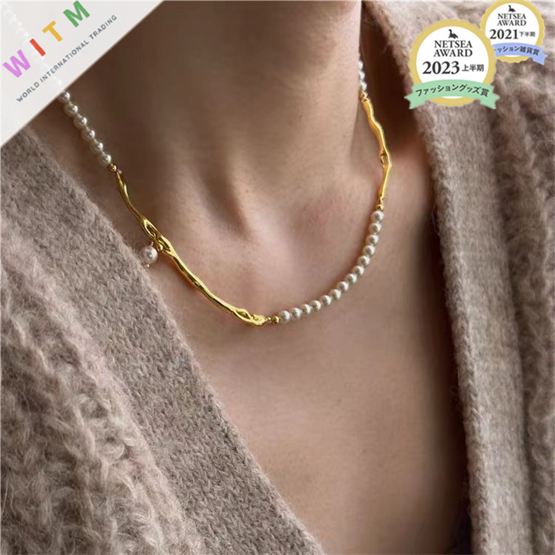 不規則パール金色ネックレスチェーン上品女性向け