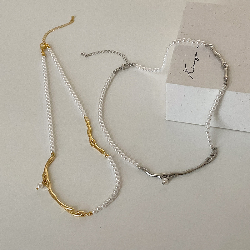 不規則パール金色ネックレスチェーン上品女性向け