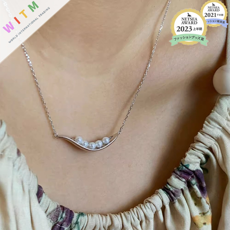パール付き三日月型ネックレスチェーン レディース高級感
