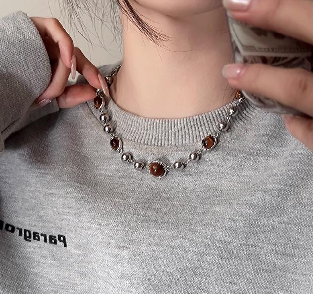 虎眼石ネックレスチェーン 鎖骨丈 男女兼用