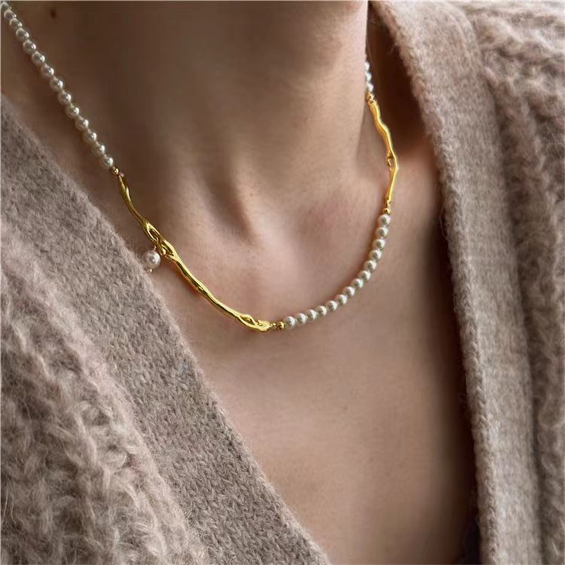 不規則パール金色ネックレスチェーン上品女性向け