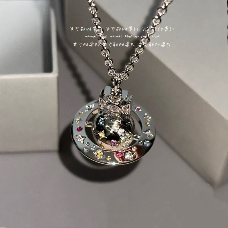 カラフル宝石付きペンダントネックレスチェーン