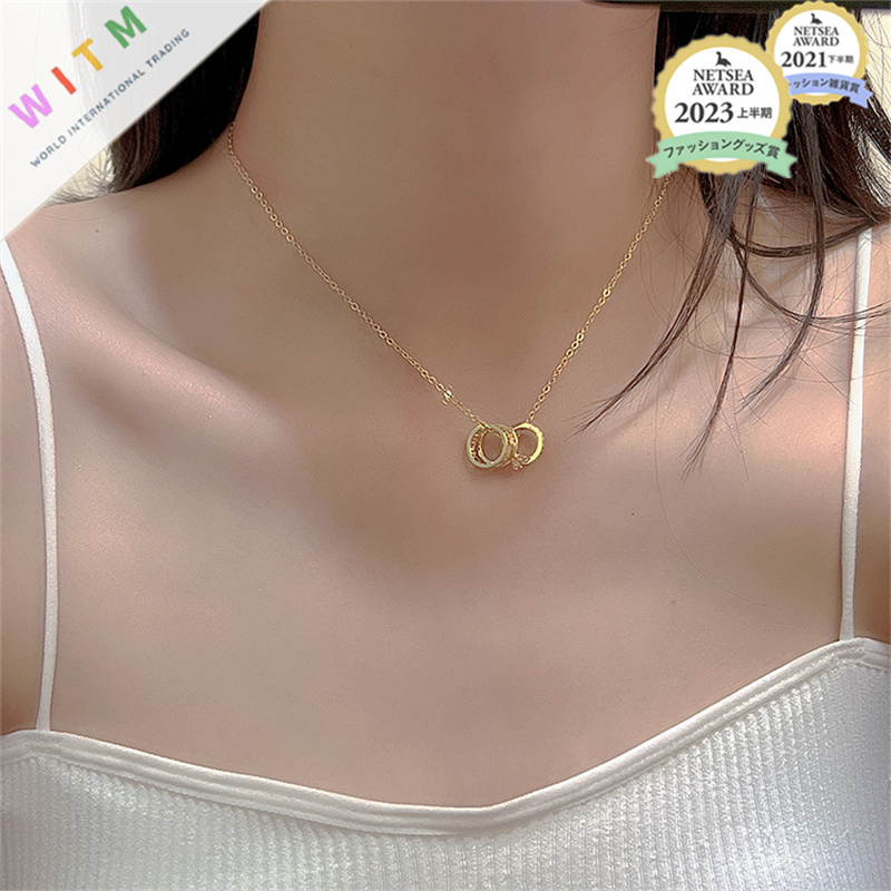 ネックレスチェーン 二重リング錆びにくいネックレス個性的レディース首飾り