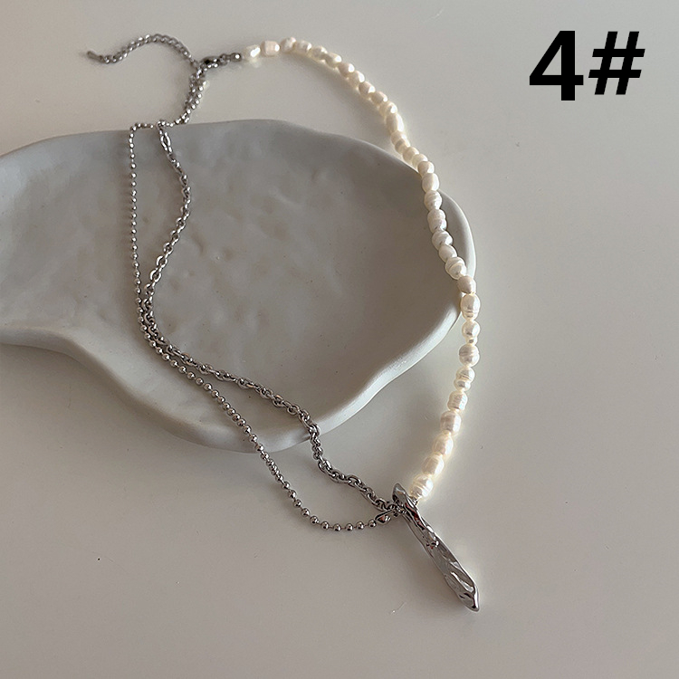 ネックレスチェーン 真珠と金属チェーンの不規則デザインネックレス