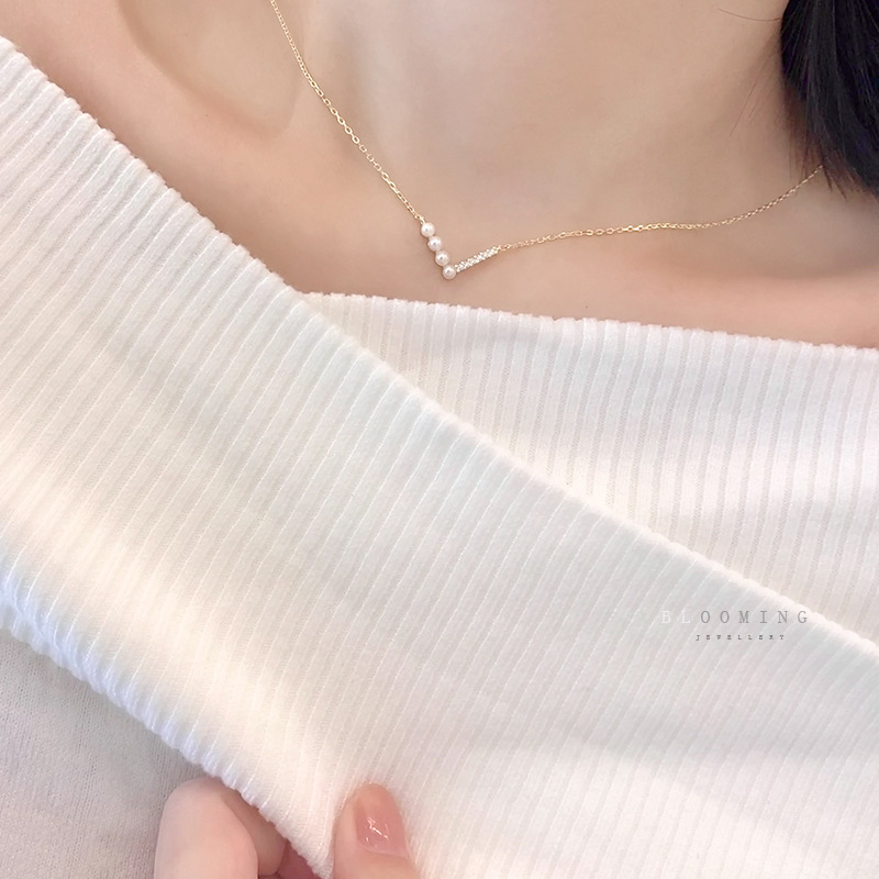 上品な真珠のブイ字ネックレスチェーン レディース
