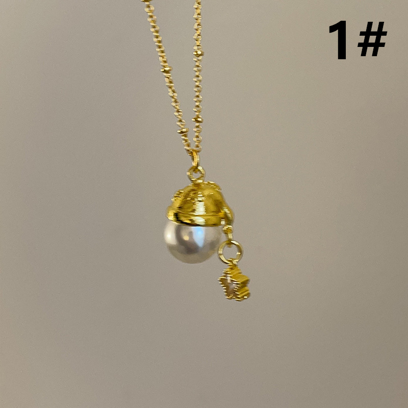 パール風チャーム付き金色ネックレスチェーン女性用