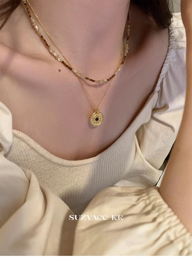 金色ネックレスチェーン二重層レディース上品首飾り