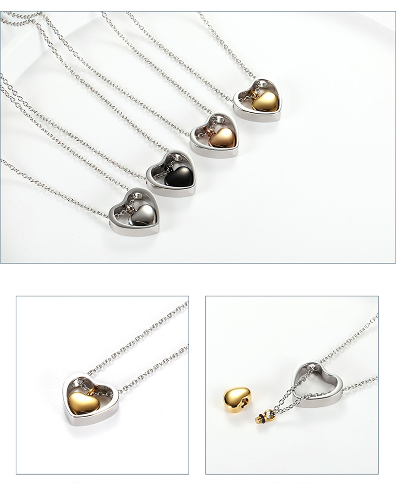 二重ハート遺骨ペンダント付きネックレスチェーン