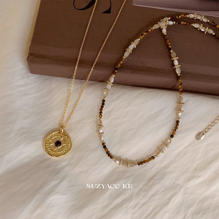 金色ネックレスチェーン二重層レディース上品首飾り