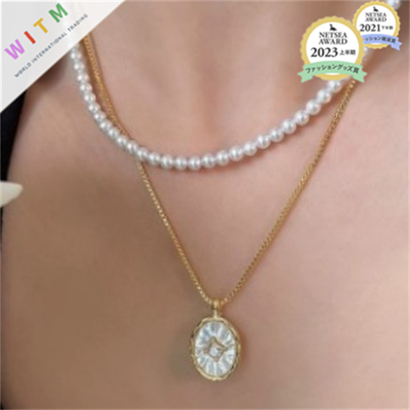 ネックレスチェーン 真珠とゴールドチェーンの重ね付けネックレス