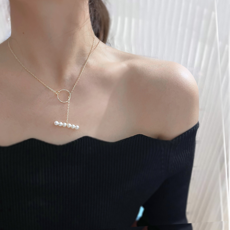 パール付き重ね着けネックレスチェーン高級感レディース