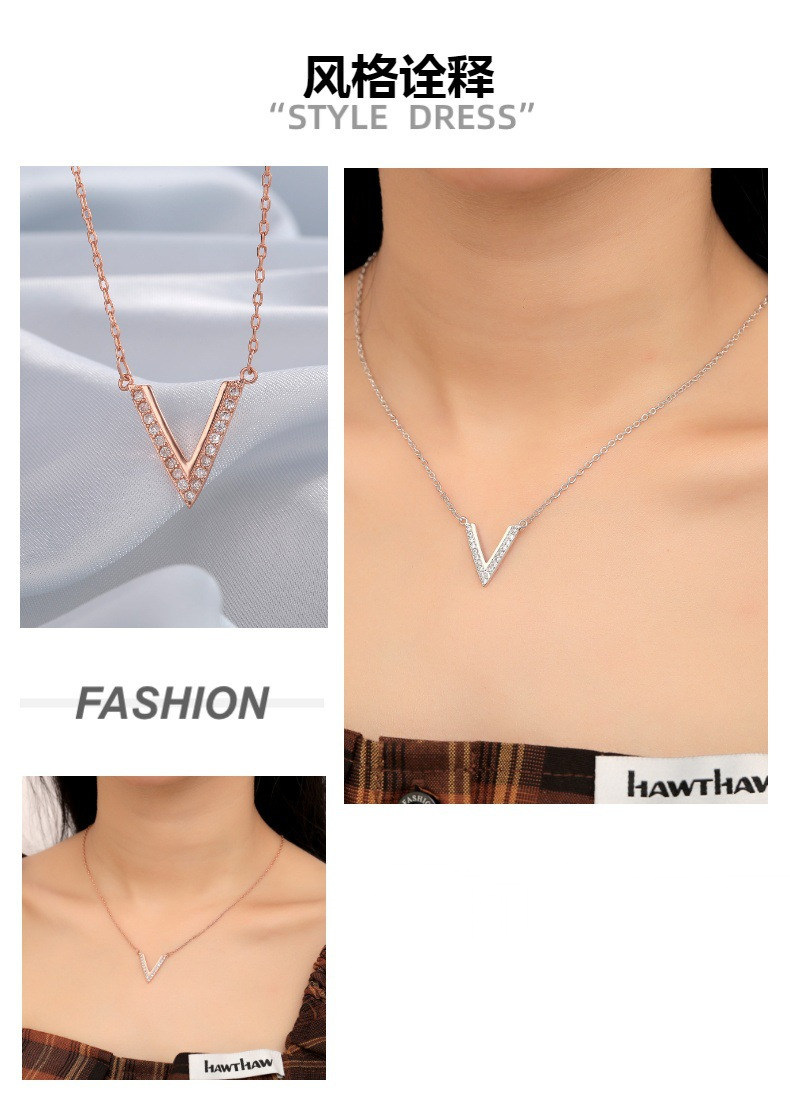 ネックレスチェーン V字ラインストーンネックレス高級感レディース