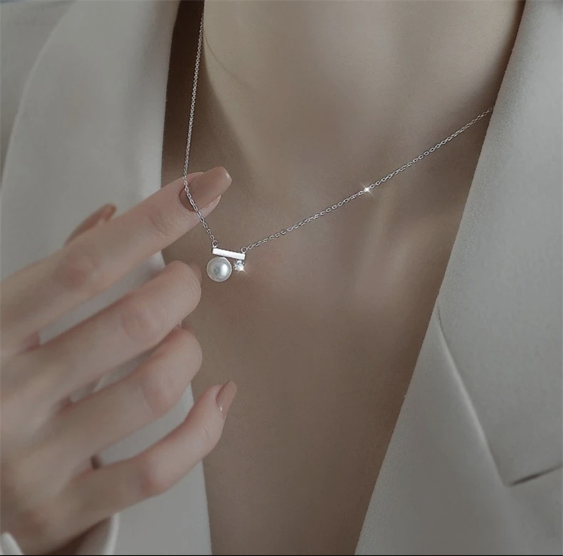 ネックレスチェーン パール付き華奢チェーン首飾り上品レディースネックレス
