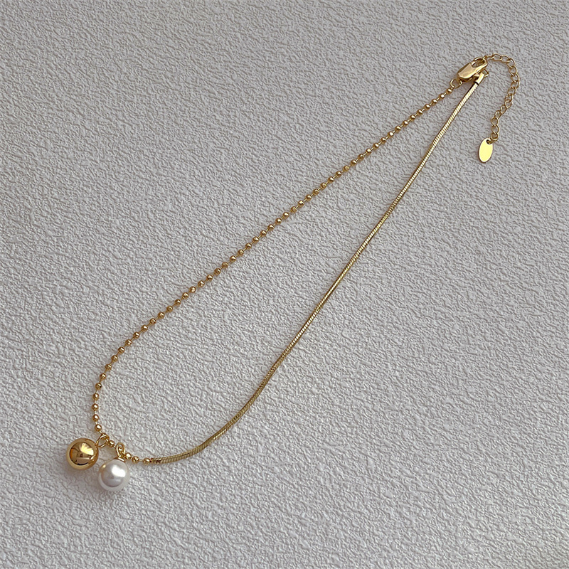真珠付き金色ネックレスチェーン 錆びにくい高級感 女性用首飾り
