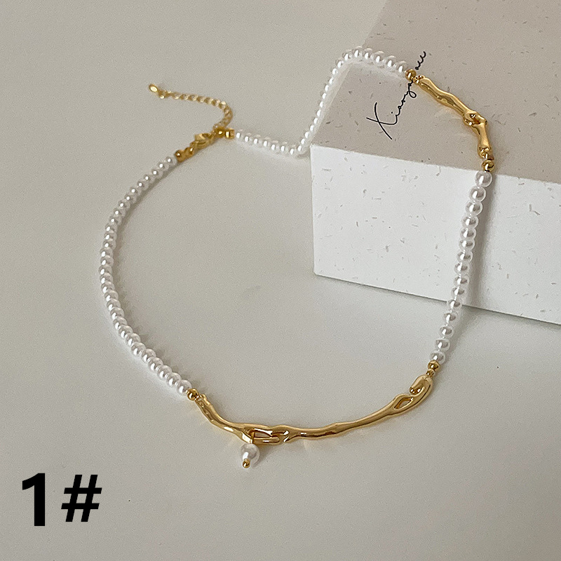 不規則パール金色ネックレスチェーン上品女性向け