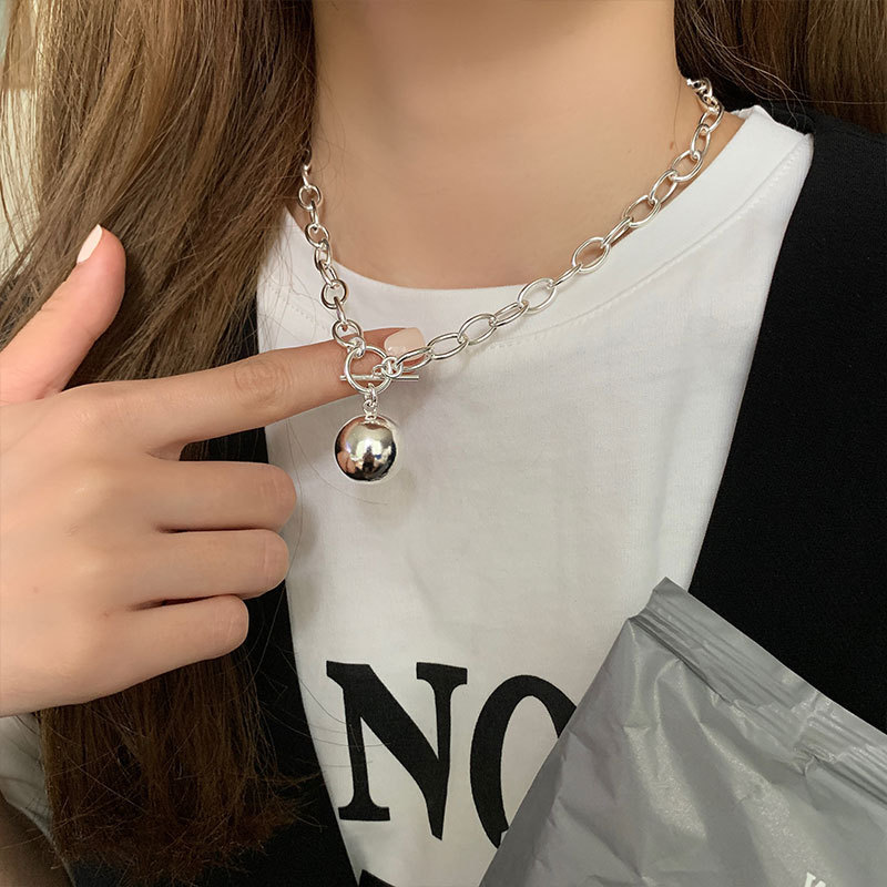 ネックレスチェーン 球体チャーム付きチェーンネックレス