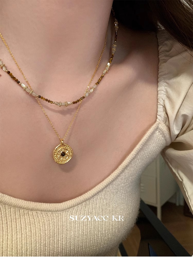 金色ネックレスチェーン二重層レディース上品首飾り