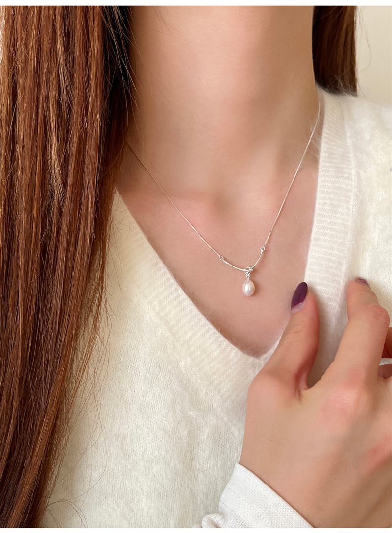 ネックレスチェーン パール付き華奢チェーン首飾り上品レディースネックレス