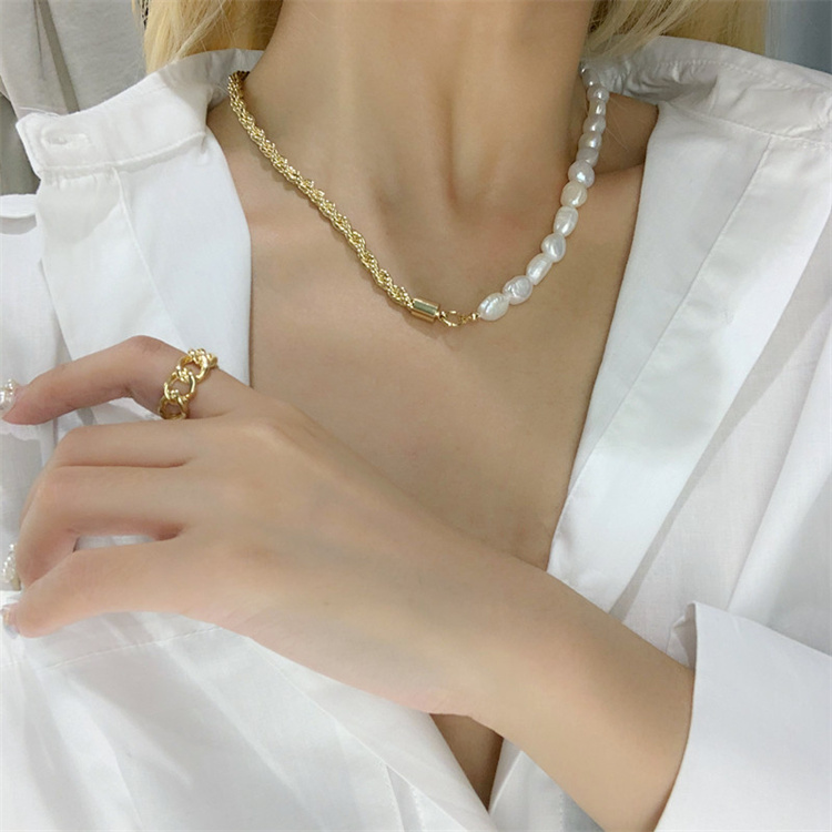 ネックレスチェーン ヴィンテージ調パール金色チェーンネックレス