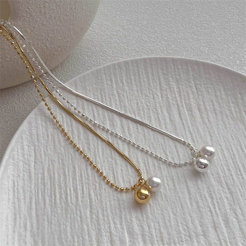 真珠付き金色ネックレスチェーン 錆びにくい高級感 女性用首飾り