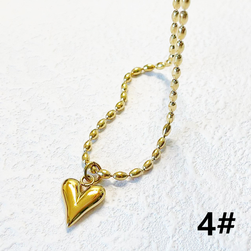 ハート型チャーム付きビーズネックレスチェーン