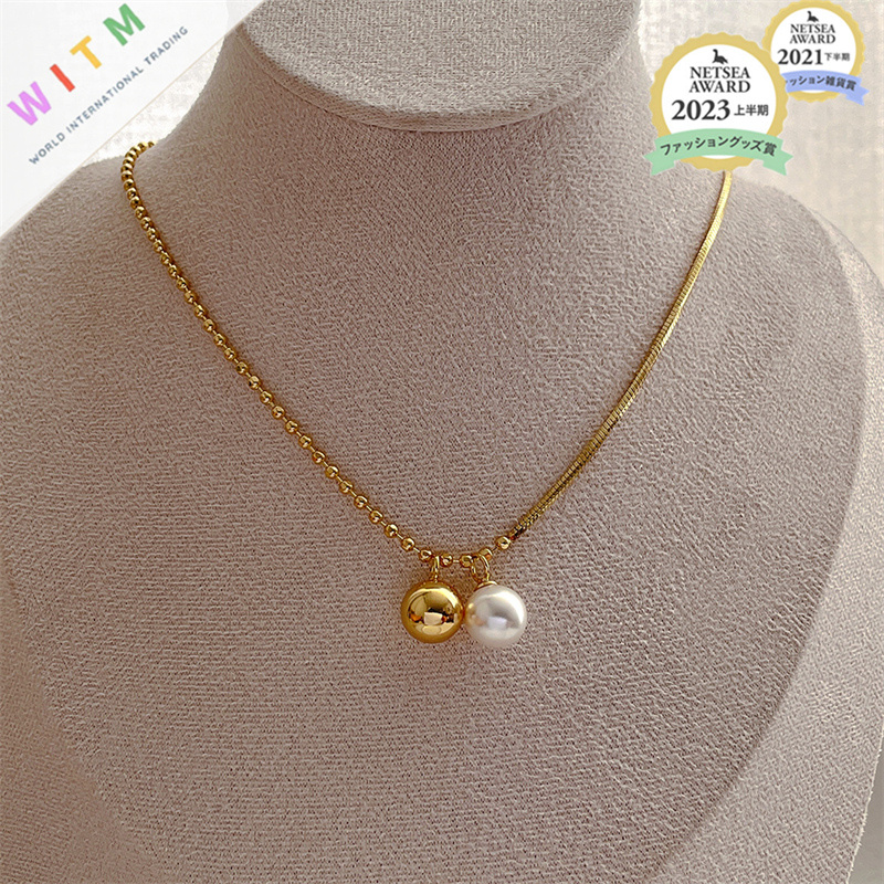 真珠付き金色ネックレスチェーン 錆びにくい高級感 女性用首飾り