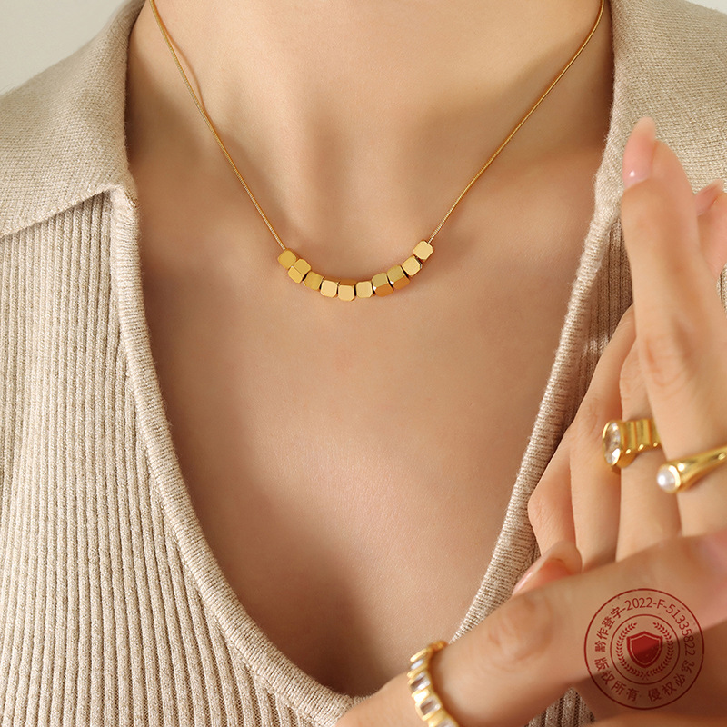 レディース キューブ ビーズ ゴールド ネックレスチェーン