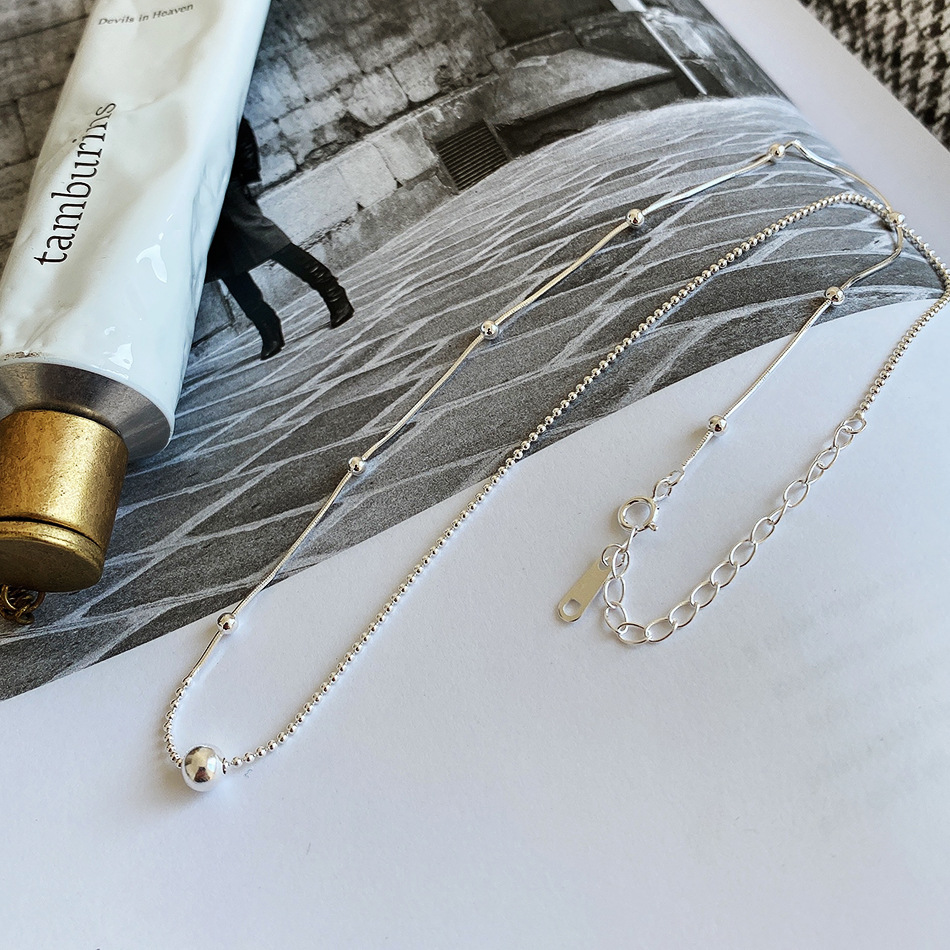 九二五銀製ビーズ付き細身ネックレスチェーン女性用