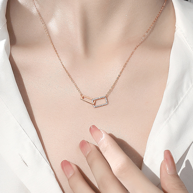 純銀九二五ラインストーン四角形ネックレスチェーン女性用首飾り