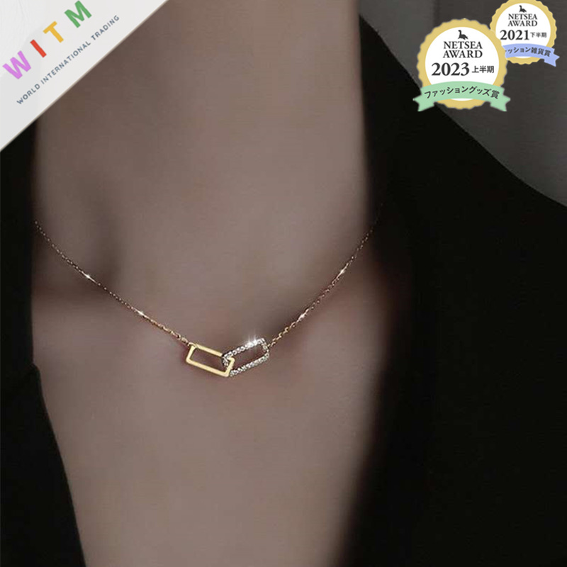 輝石付き四角形ネックレスチェーン 上品な首飾り