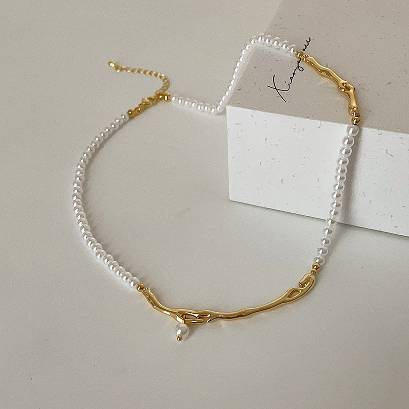 不規則パール金色ネックレスチェーン上品女性向け