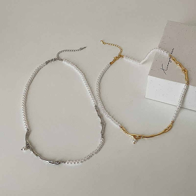 不規則パール金色ネックレスチェーン上品女性向け