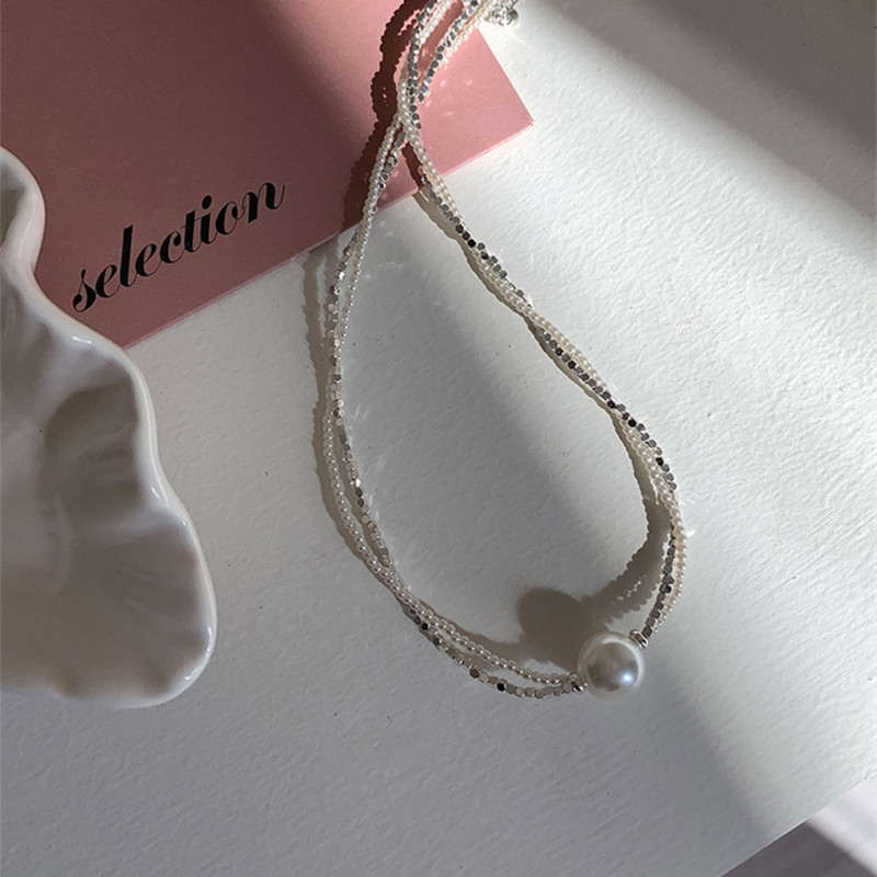 真珠飾り付きシルバーネックレスチェーン