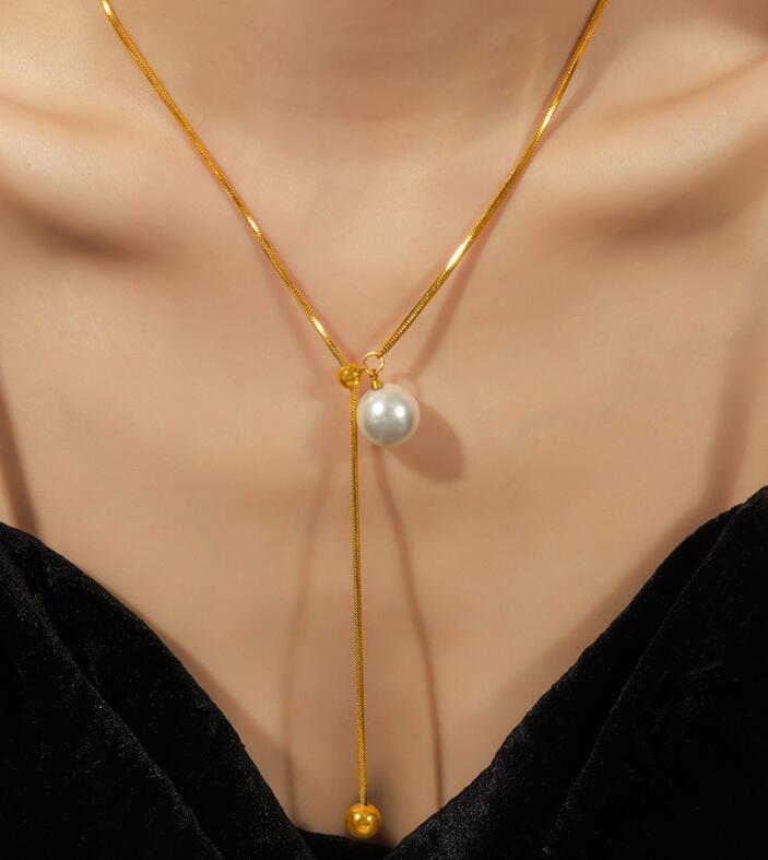 ネックレスチェーン パール付きゴールドチェーンネックレス