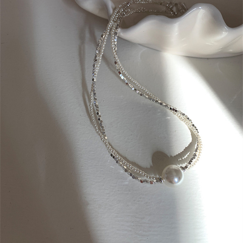 真珠飾り付きシルバーネックレスチェーン