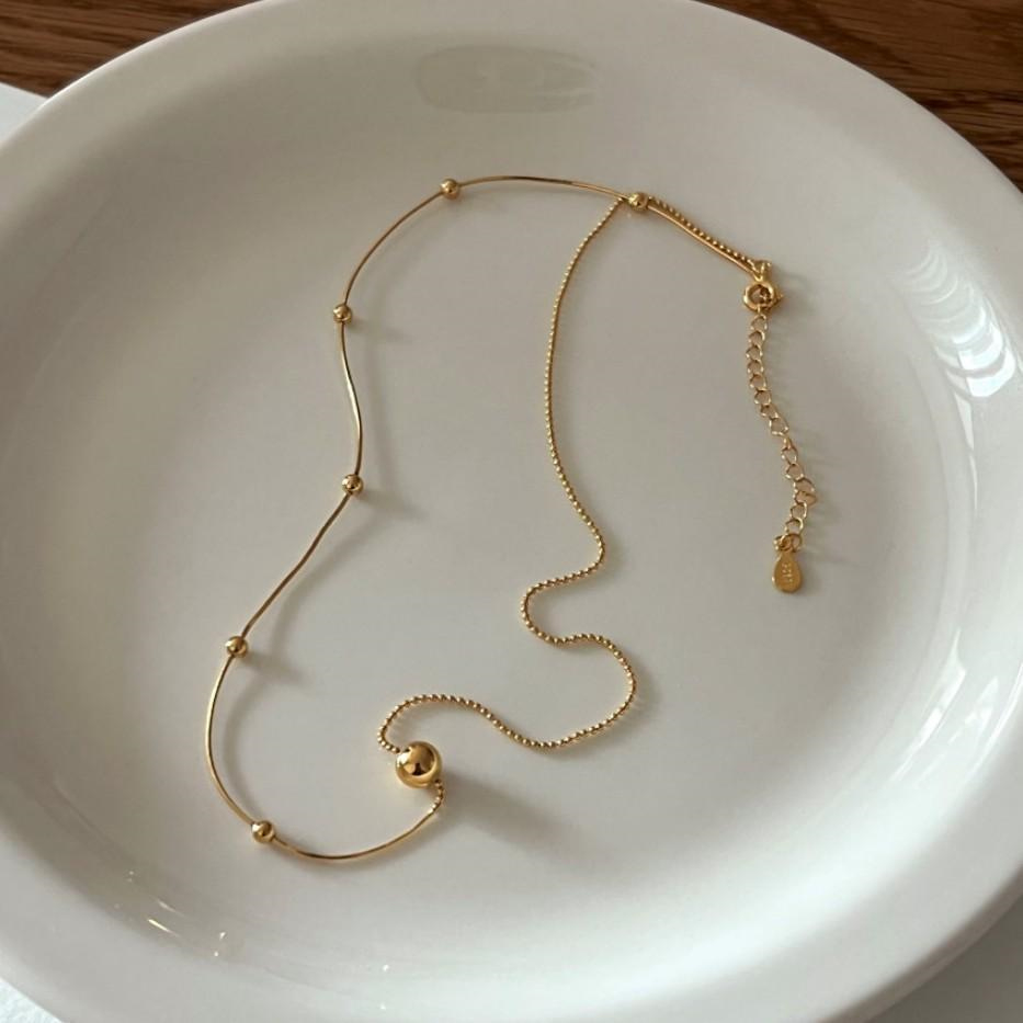 九二五銀製ビーズ付き細身ネックレスチェーン女性用