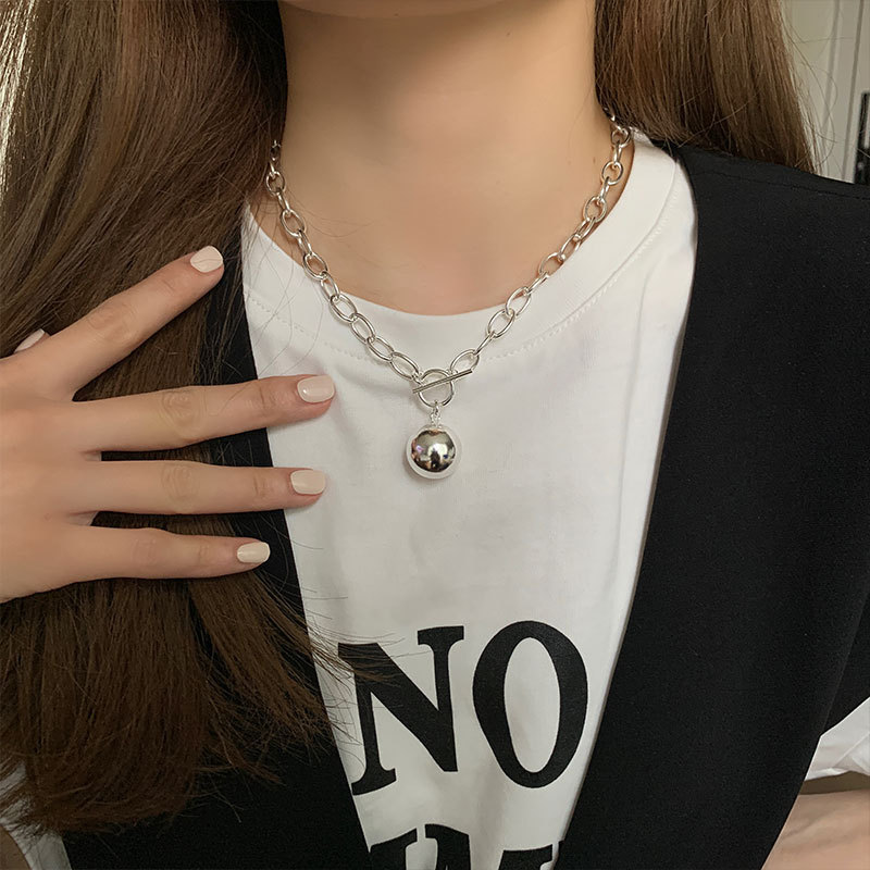 ネックレスチェーン 球体チャーム付きチェーンネックレス
