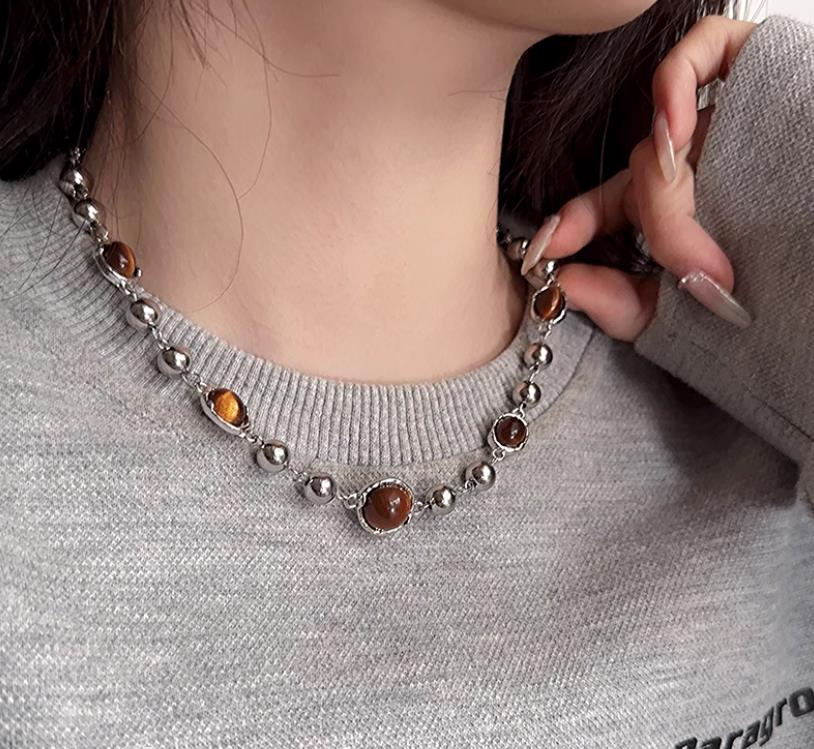 虎眼石ネックレスチェーン 鎖骨丈 男女兼用