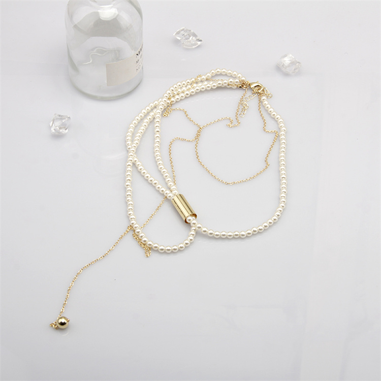 ネックレスチェーン 真珠とゴールドチェーンの重ね付けネックレス