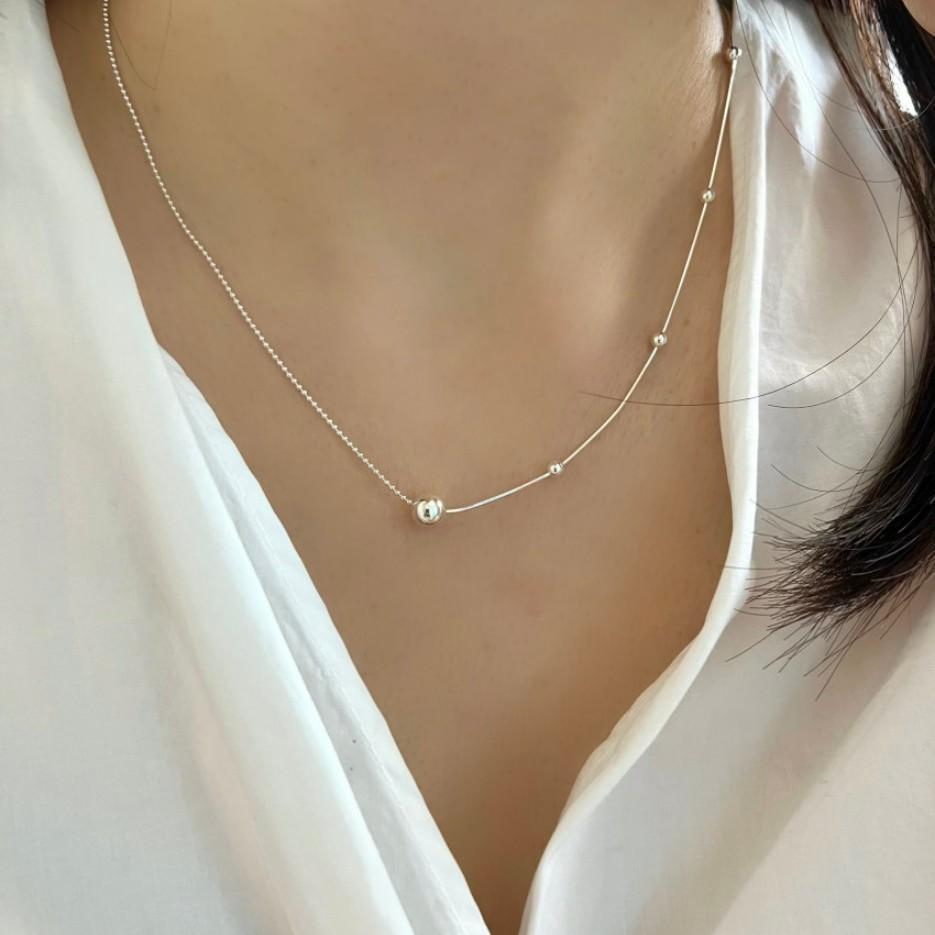 九二五銀製ビーズ付き細身ネックレスチェーン女性用