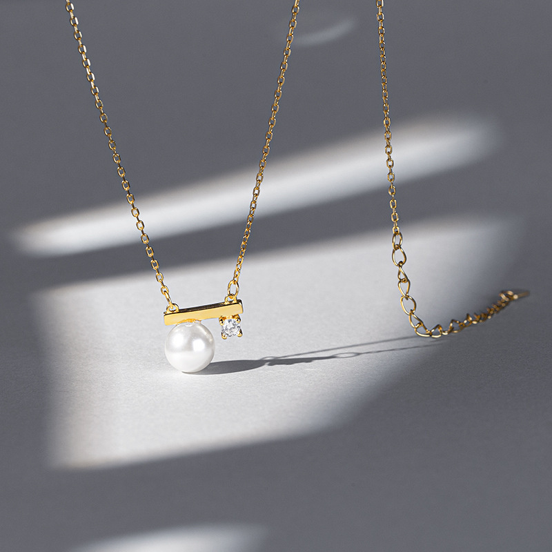 ネックレスチェーン パール付き華奢チェーン首飾り上品レディースネックレス