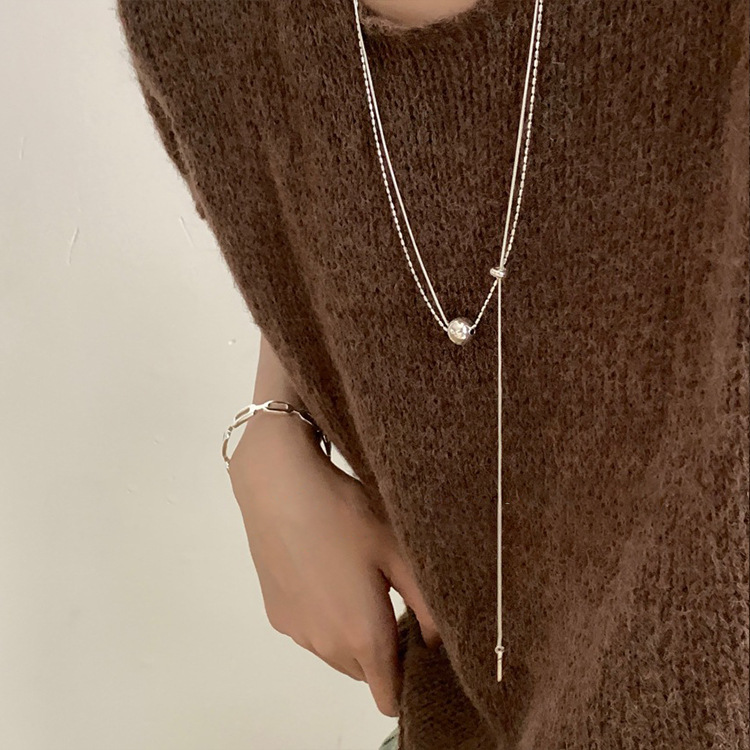 金属ボール付き重ね着け風ネックレスチェーン