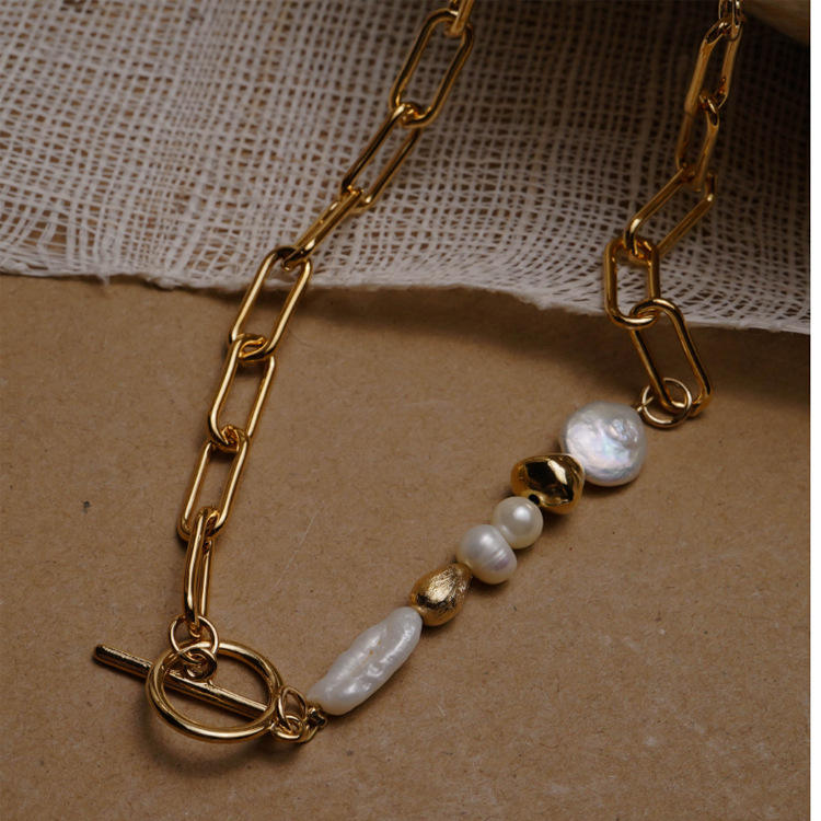 ネックレスチェーン 真珠付きゴールドチェーンネックレス 韓国風デザイン