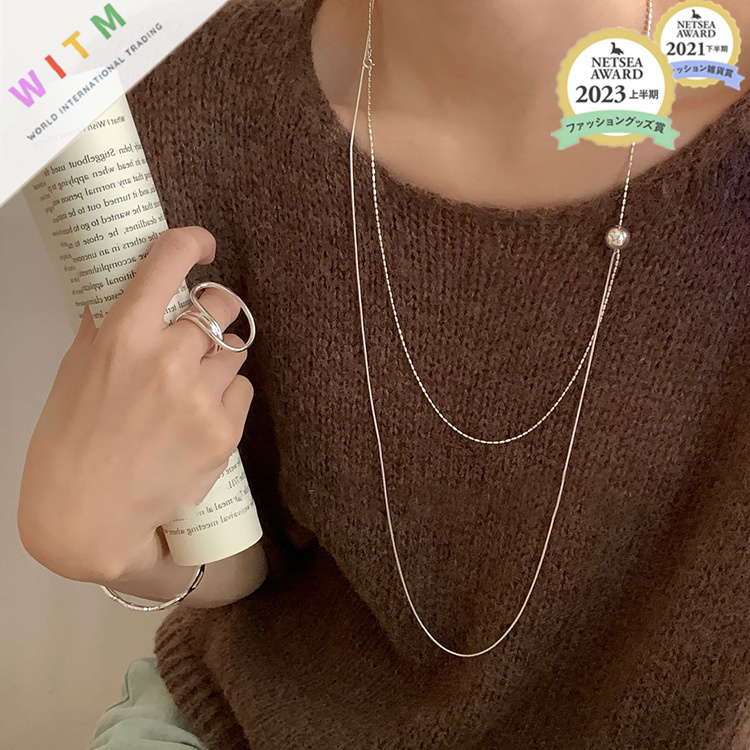 金属ボール付き重ね着け風ネックレスチェーン